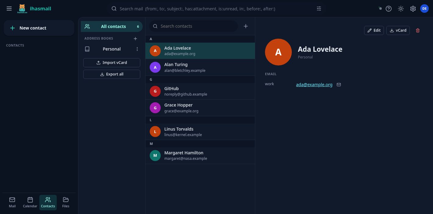 ihasmail contacts view