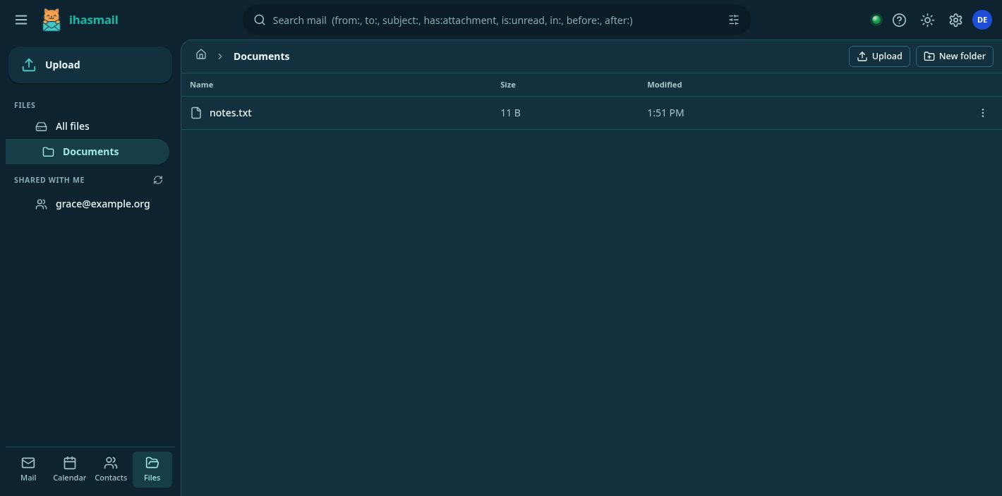 ihasmail files view with a folder tree