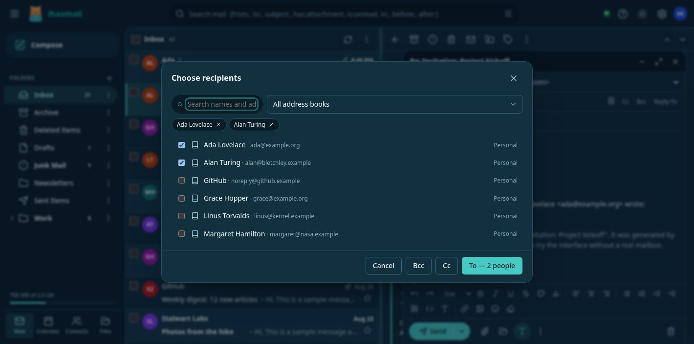 ihasmail choosing recipients from the address books